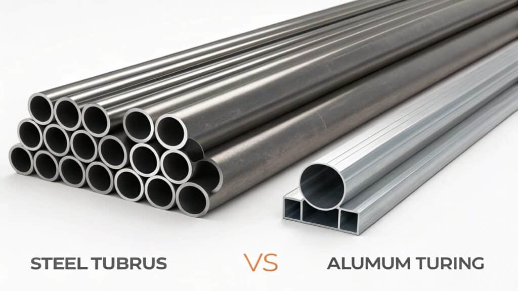 alt text: Graphic comparing strength vs weight for steel and aluminum bars